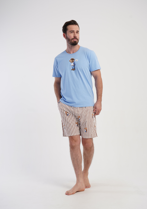 Piżama Męska Vienetta Lazy Teddy, Niebieski, r. S-XL