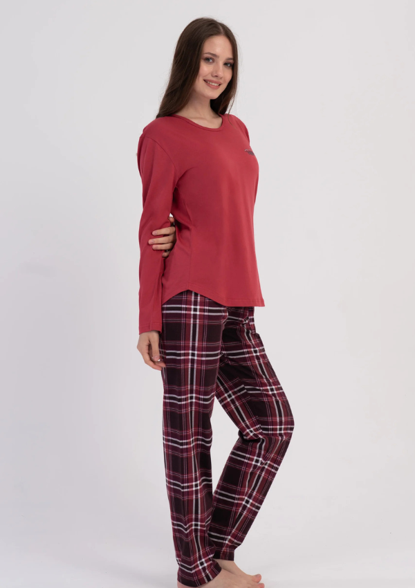Piżama Damska Vienetta Cozy RedCheck , Czerwony, r. M-XXL