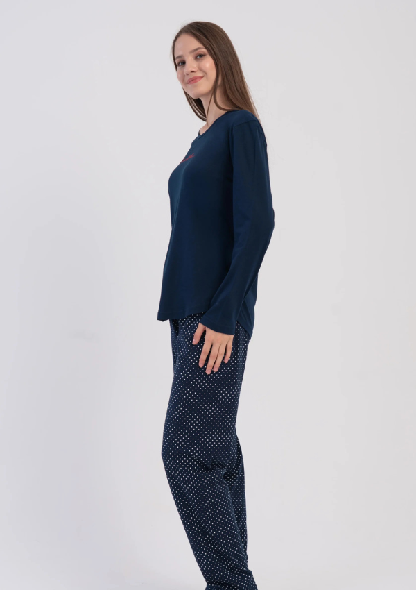 Piżama Damska Vienetta Navy Dots Comfort, Granatowy, r. M-XXL