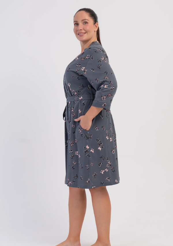 Szlafrok damski Vienetta Butterfly Wrap, Szary, r. 1XL - 4XL