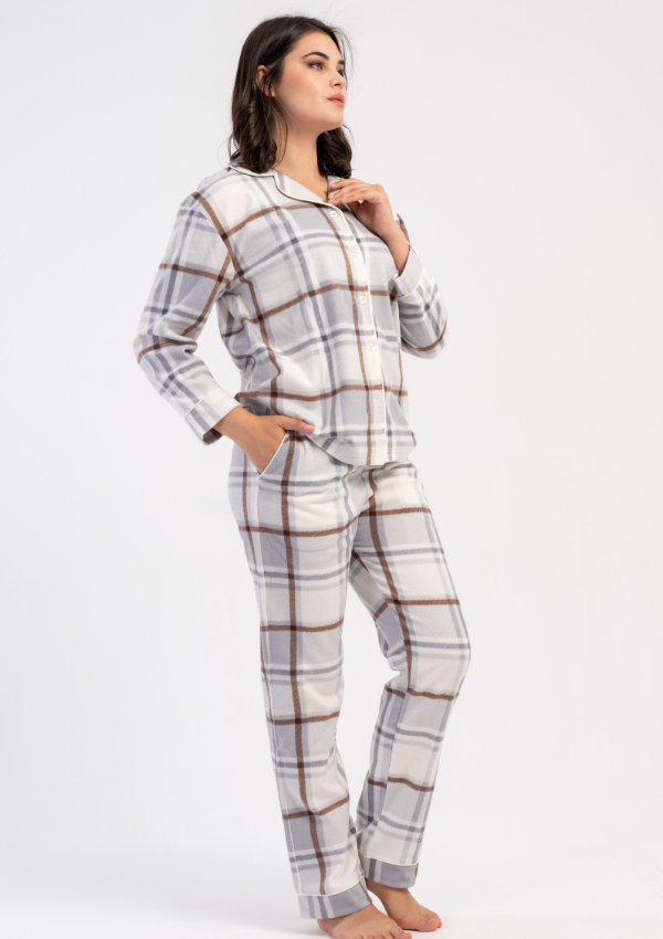 Piżama Damska Vienetta Warm WhitePlaid, Biały, r. M-XXL