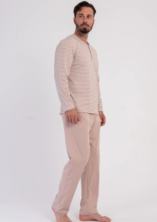 Piżama Męska Vienetta Sand Stripe, Beżowy, r. M-XXL