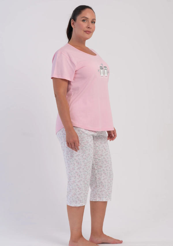 Piżama Damska Vienetta Owl Garden, Różowy, r. 1XL-4XL