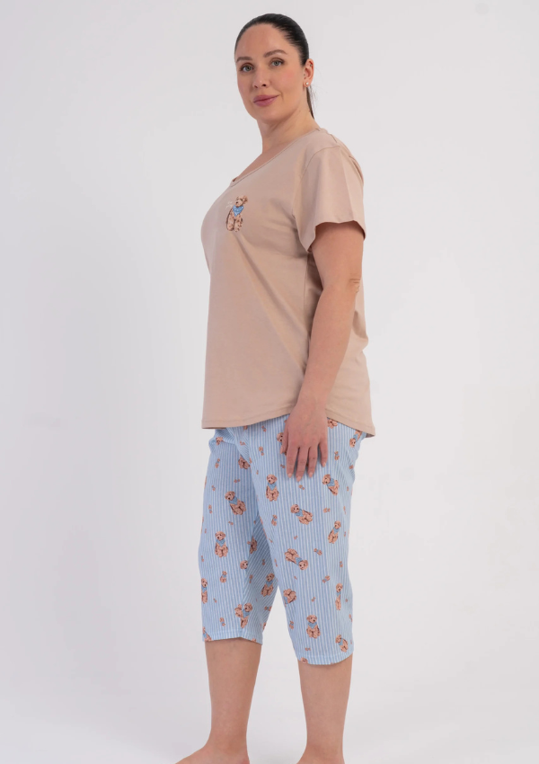 Piżama Damska Vienetta Puppy Stripes, Beżowy, r. 1XL-4XL
