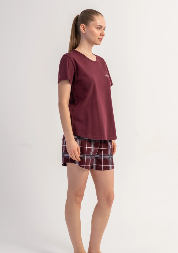 Piżama Damska Vienetta Graphite Check, Bordowy, M -XXL