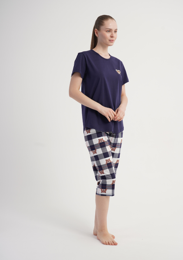 Piżama Damska Vienetta Bear Check, Granatowy, r. M-XXL