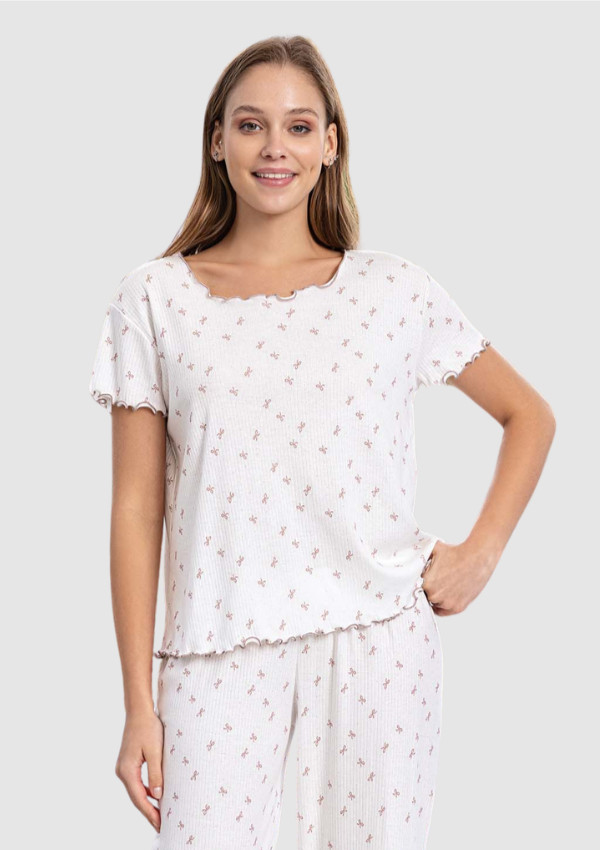 Piżama Damska Bow Serenity, Ecru, r. M-XL