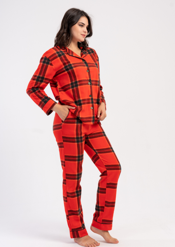 Piżama Damska Vienetta Warm RedPlaid, Czerwony, r. M-XXL