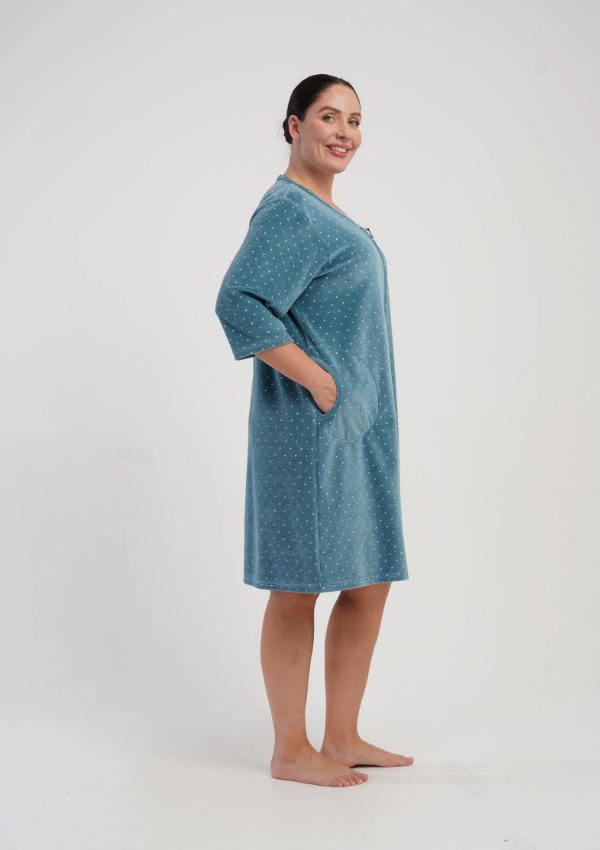 Szlafrok damski Vienetta Velvet Comfort, Niebieski, r. 1XL-4XL
