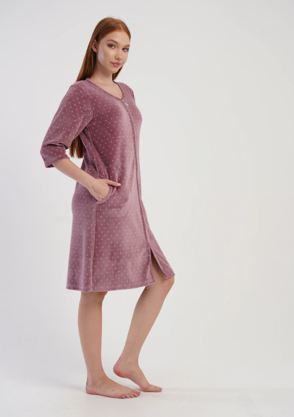 Szlafrok damski Welurowy Vienetta Dotty Velour, Różowy, r. M-XXL