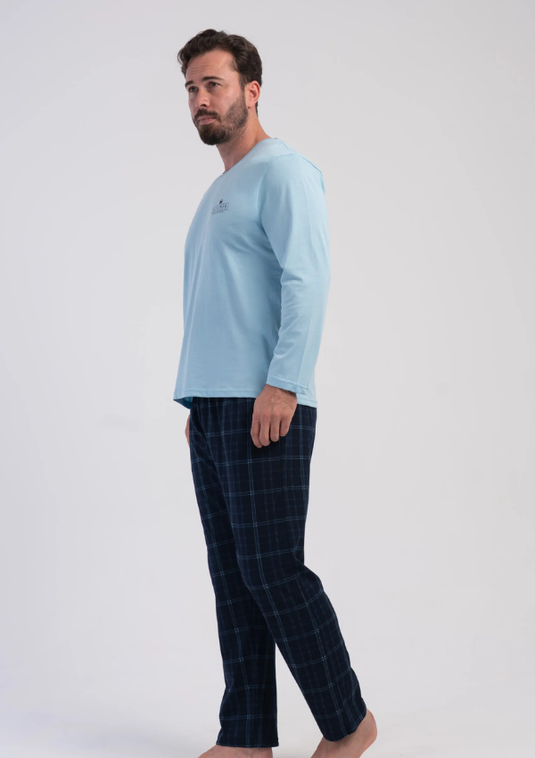 Piżama Męska Vienetta King Check, Niebieski, r. 1XL-4XL