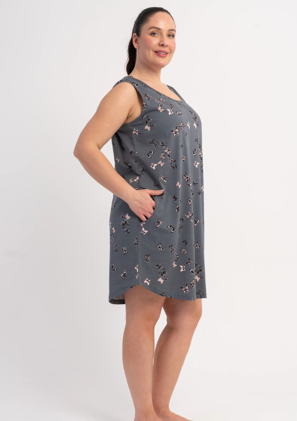 Koszula Nocna Damska Butterfly Dream, Szary, r. 5XL - 7XL