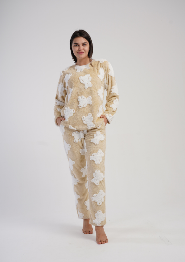 Piżama Damska Softowa Vienetta Sweet Bears, Beżowy, r. S-XL