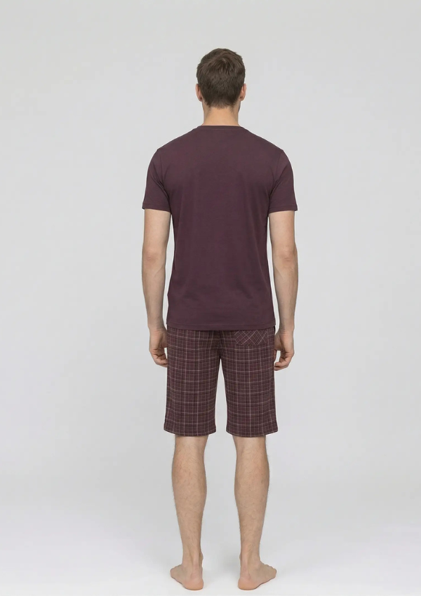 Piżama Męska Burgundy Check, Bordowy, r. M-XL