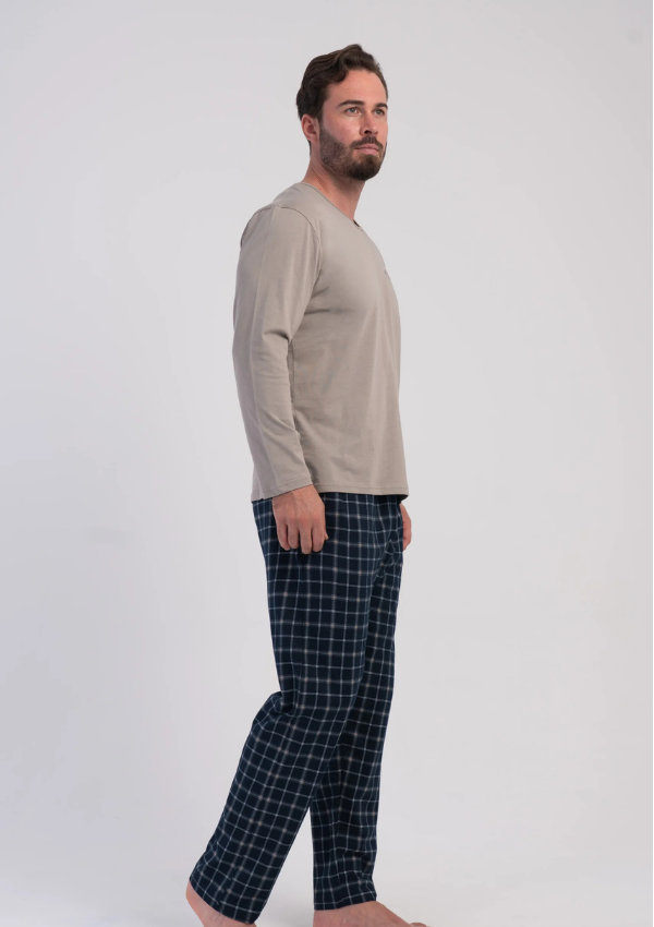 Piżama Męska Vienetta Sand Navy, Beżowy, r. M-XXL