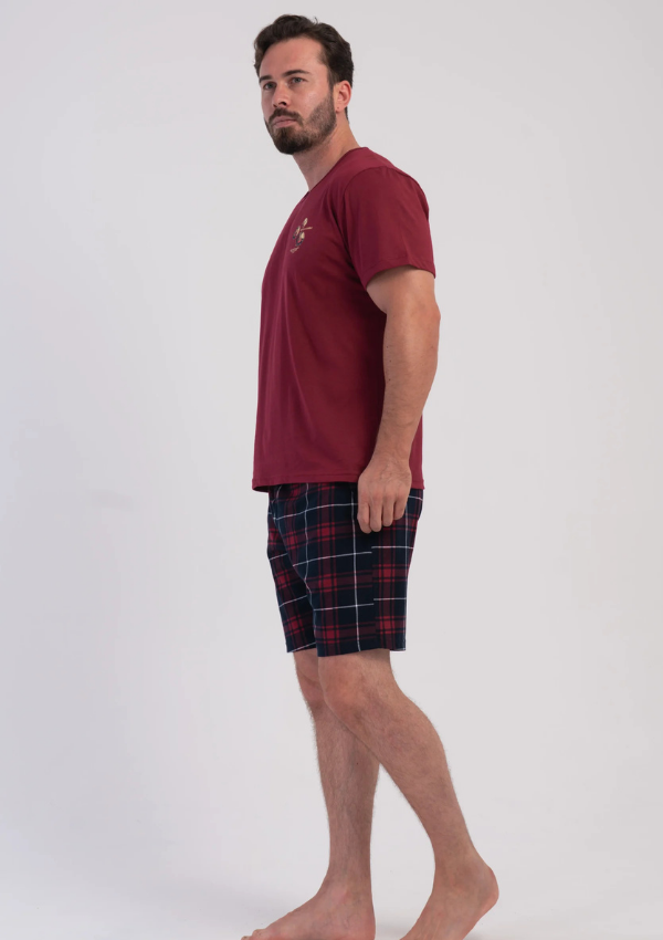 Piżama Męska Vienetta Navy Burgundy, Bordowy, r. M-XXL