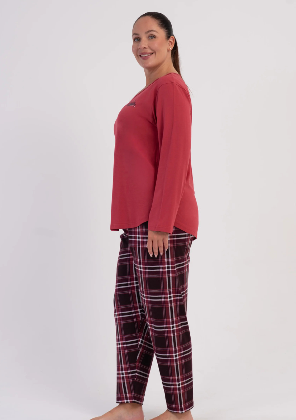 Piżama Damska Vienetta Burgundy Check, Czerwony, r. 1XL-4XL