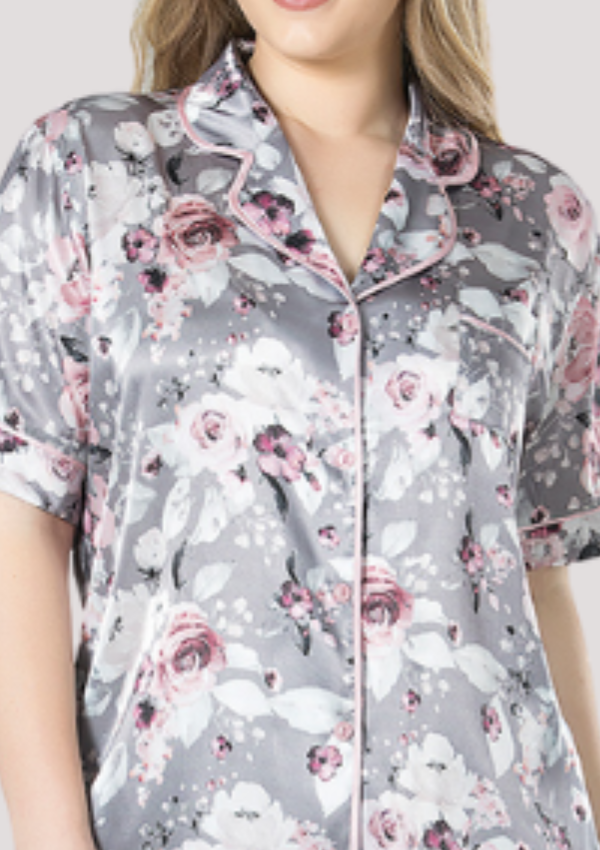 Piżama damska satynowa Vienetta, Silver Satin, Szary, 1XL - 3XL