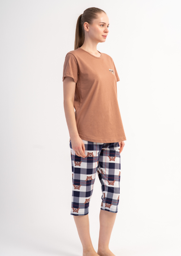 Piżama Damska Vienetta Bear Check, Beżowy, r. M-XXL