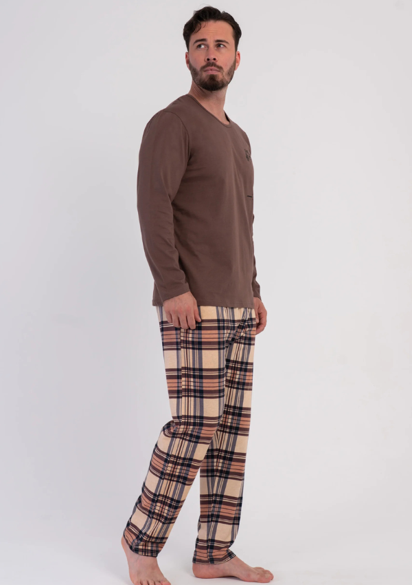 Piżama Męska Vienetta Brown Plaid Comfort, Brązowy, r. M-XXL