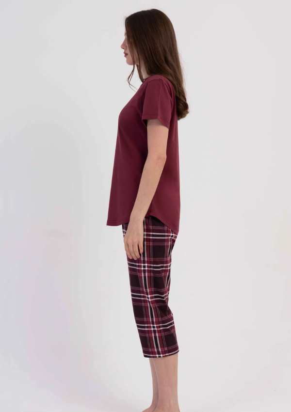 Piżama Damska Vienetta Red Check, Bordowy, r. M-XXL