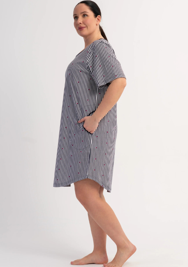 Koszula Nocna Damska Vienetta Stripe Hearts, Biały, r. 1XL - 4XL
