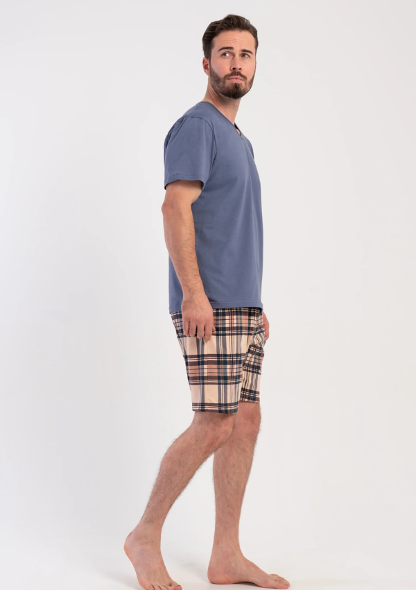 Piżama Męska Vienetta Heritage Check, Niebieski, r. 1XL-4XL