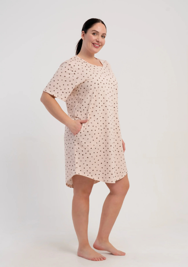 Koszula Nocna Damska Vienetta Coffe Dots, Beżowy, r. 1XL - 4XL