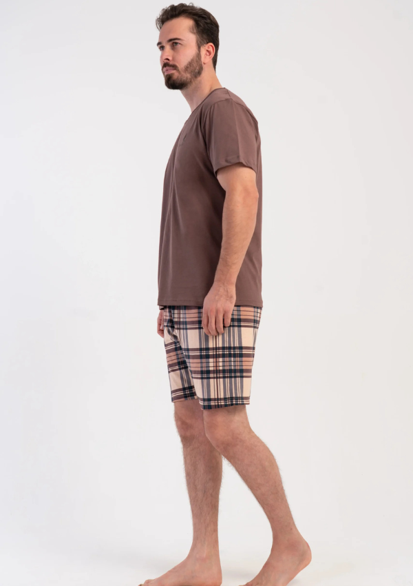 Piżama Męska Vienetta Rust Check, Brązowy, r. M-XXL