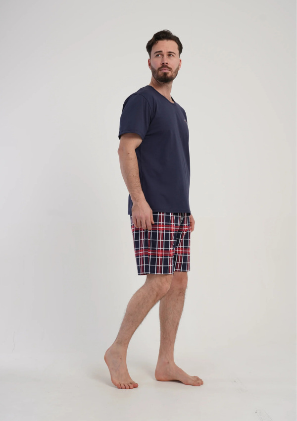 Piżama Męska Vienetta Navy Big Check, Granatowy, r. 1XL-4XL