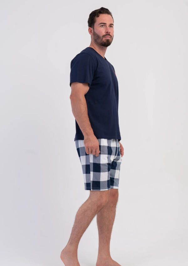 Piżama Męska Vienetta White Check, Granatowy, r. M-XXL