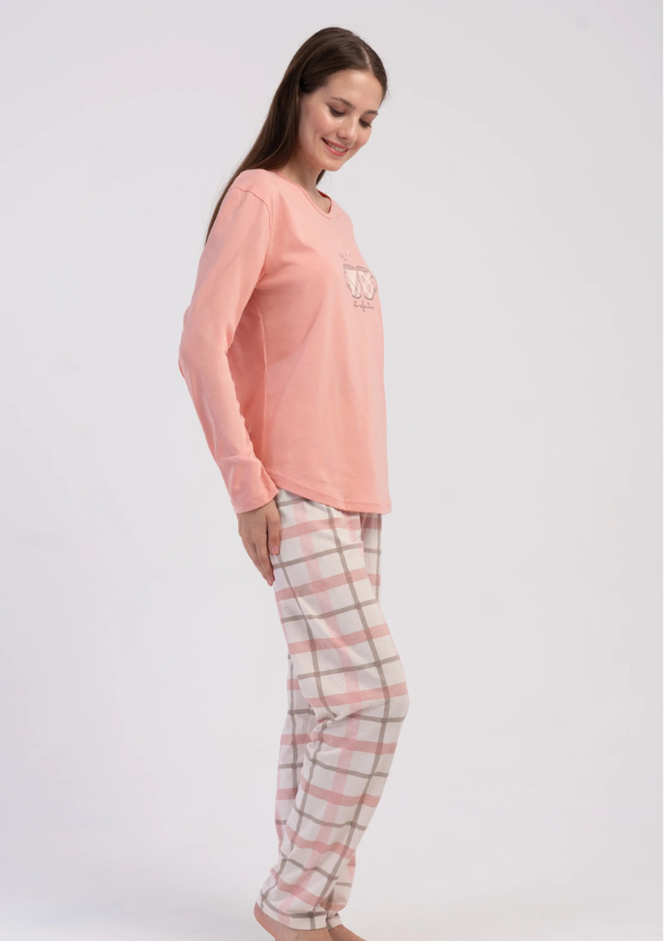 Piżama Damska Vienetta, Latte Cup, Brzoskwiniowy, r. M-XXL
