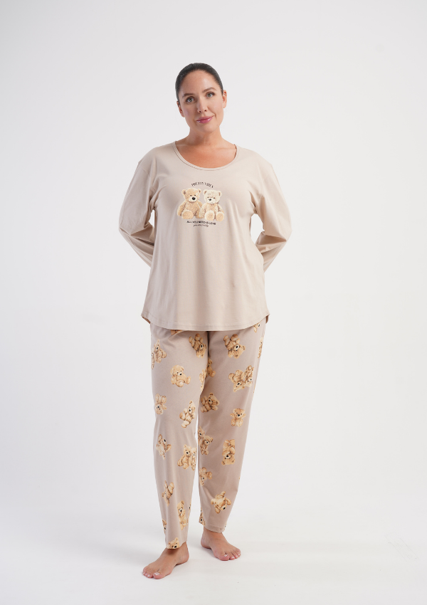 Piżama Damska Vienetta Bear Harmony, Beżowy, r. 1XL-4XL