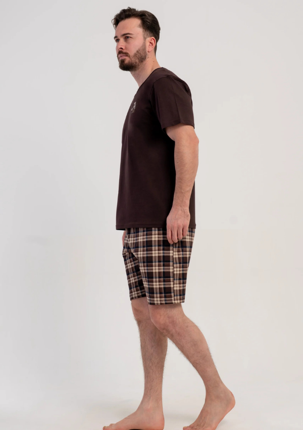 Piżama Męska Vienetta Big Brown Check, Brązowy, r. 5XL-7XL