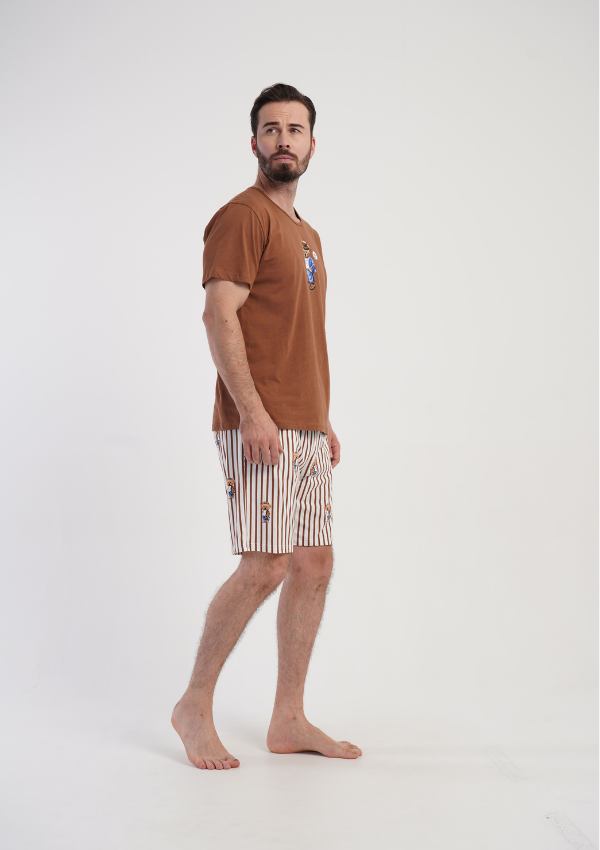 Piżama Męska Vienetta Lazy Teddy, Brązowy, r. S-XL