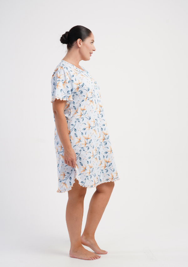 Koszula Nocna Damska Vienetta, Floral Nightdress, Błękitny, r. 1XL - 4XL