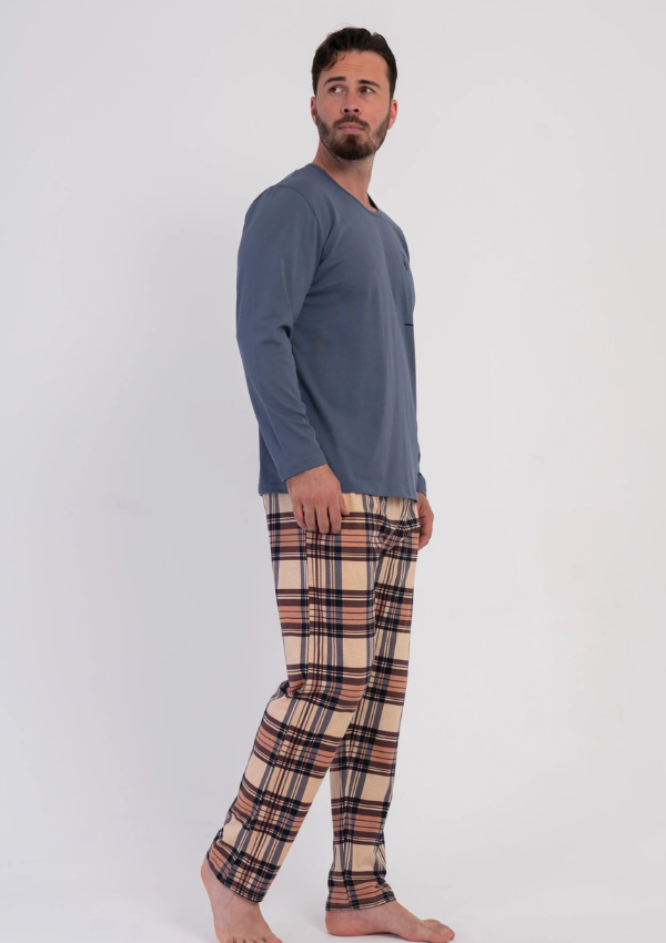 Piżama Męska Vienetta Navy Plaid Comfort, Niebieski, r. M-XXL