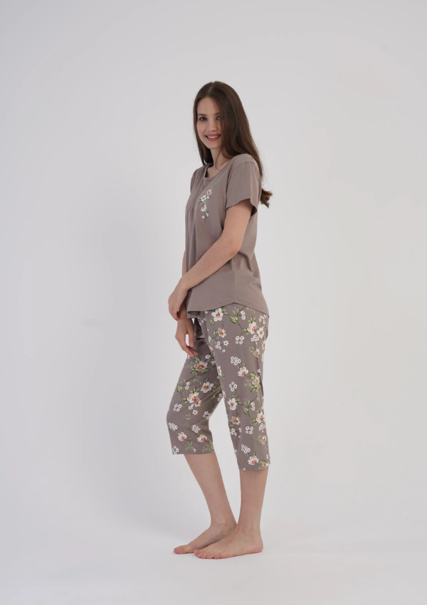 Piżama Damska Vienetta Blossom Capri, Taupe, r. M-XXL