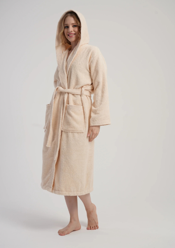 Szlafrok damski Vienetta Cozy Frotte, Kremowy, r. M-XXL