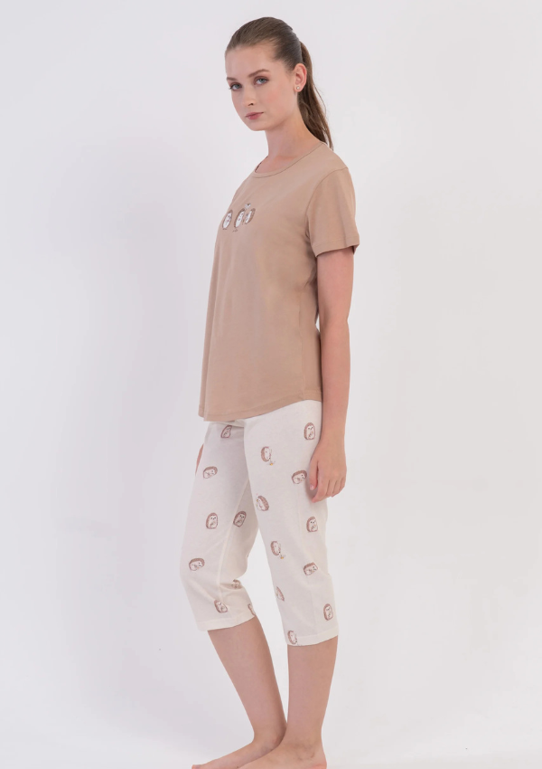 Piżama Damska Vienetta Beige Hedgehog, Beżowy, r. S-XL