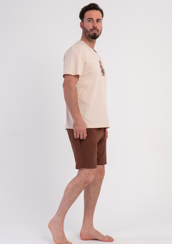 Piżama Męska Vienetta Bear Coffee, Beżowy, r. M-XXL