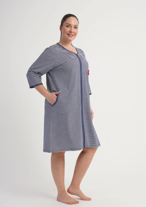 Szlafrok damski Vienetta Stripe Relax, Granatowy, r. 1XL-4XL