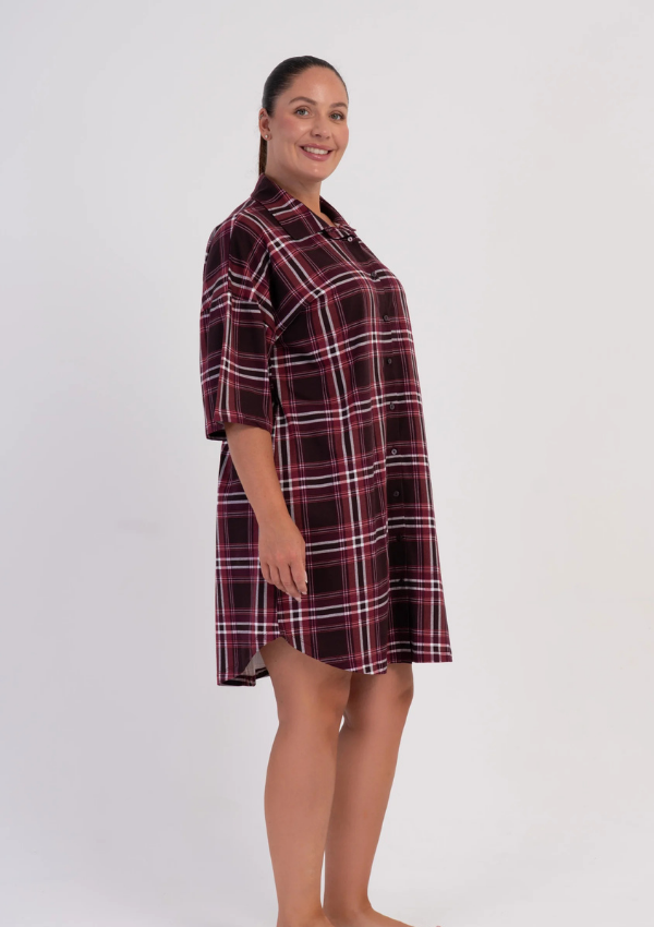 Koszula Nocna Damska Vienetta Check Button, Bordowy, r. 1XL - 4XL