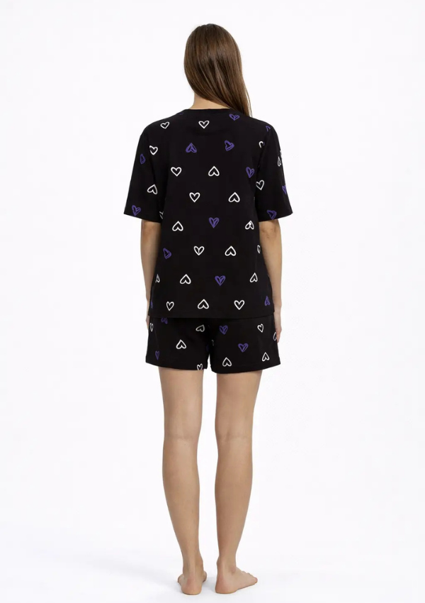 Piżama Damska Black Heart Set, Czarny, M-XL