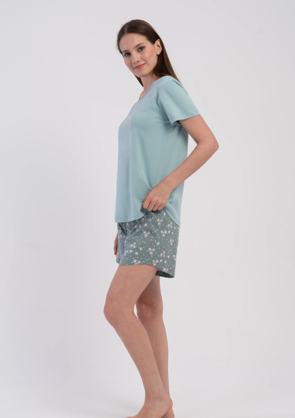 Piżama Damska Vienetta Summer Shorts, Zielony, M-XXL