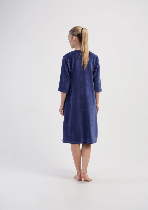 Szlafrok damski Welurowy Vienetta Navy Velour, Granatowy, r. M-XXL