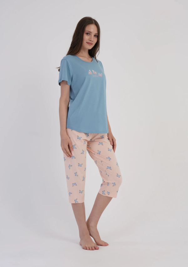 Piżama Damska Vienetta Blue Butterfly, Niebieski, r. M-XXL