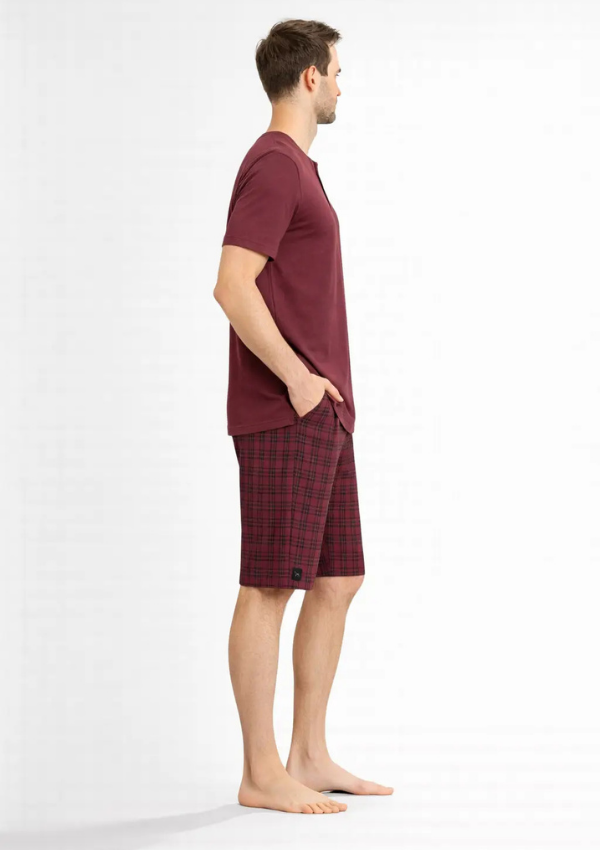 Piżama Męska Burgundy Check Set, Bordowy, r. M-XL