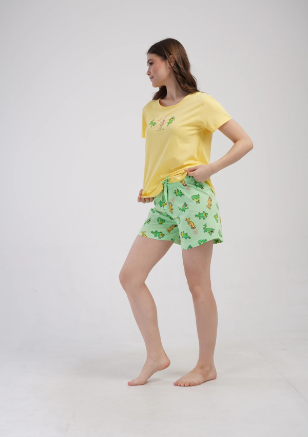 Piżama Damska Vienetta Dino Yellow, Żółty, S -XL