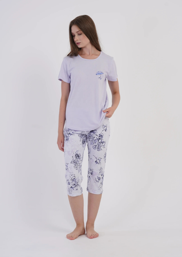 Piżama Damska Vienetta Umbrella Blossom, Fioletowy, r. M-XXL